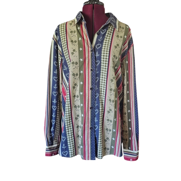 tap & co Tops - Vintage Tap&Co Red White, Blue And Tan Casual Button Down Womens
